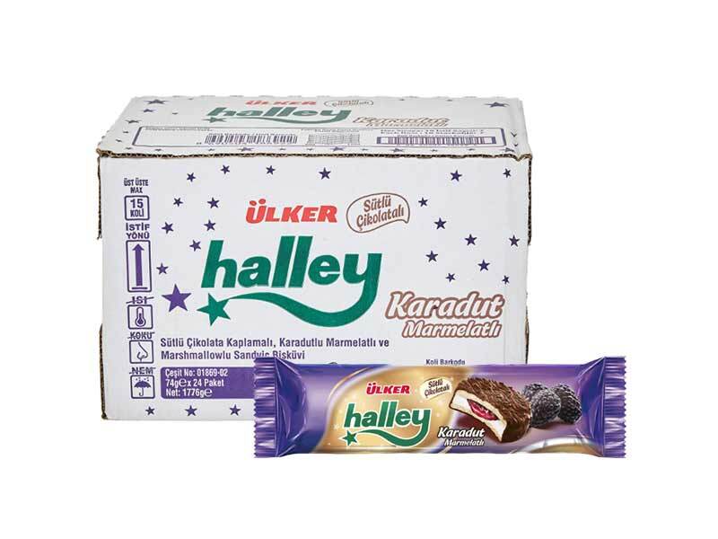 Ulker Halley Mini Blackberry Filled Chocolate Coated Biscuits 74g (Pack of 24)