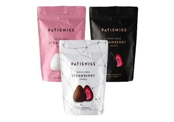 Patiswiss Chocolate Covered Freeze-Dried Strawberry Dragees Set (Milk, Dark & White) 3 x 80g