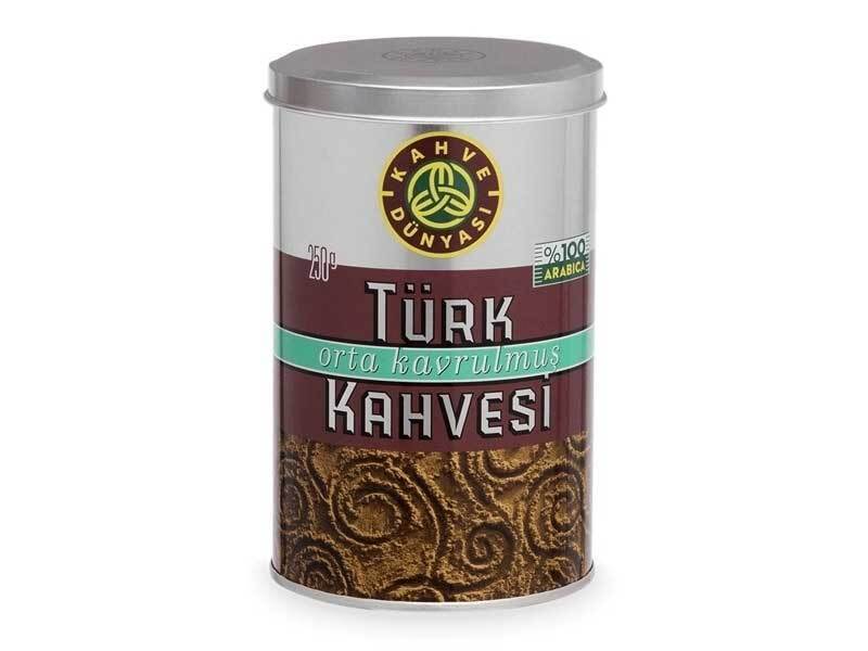 Kahve Dunyasi Medium Roast Turkish Coffee Ground Arabica, 250 g Tin