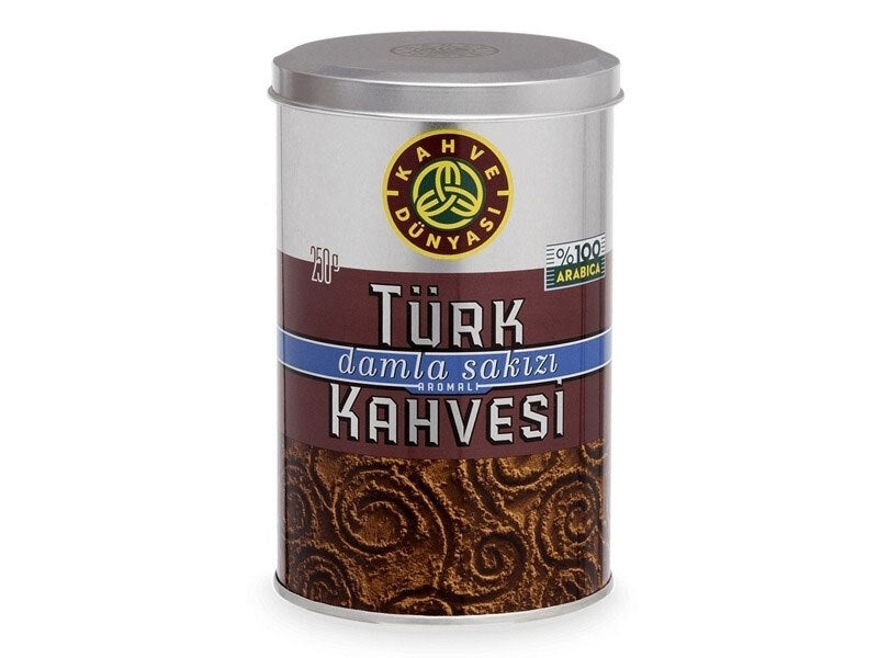 Kahve Dunyasi Premium Turkish Coffee with Gum Mastic, Medium Roast Ground Arabica, 250 g Tin