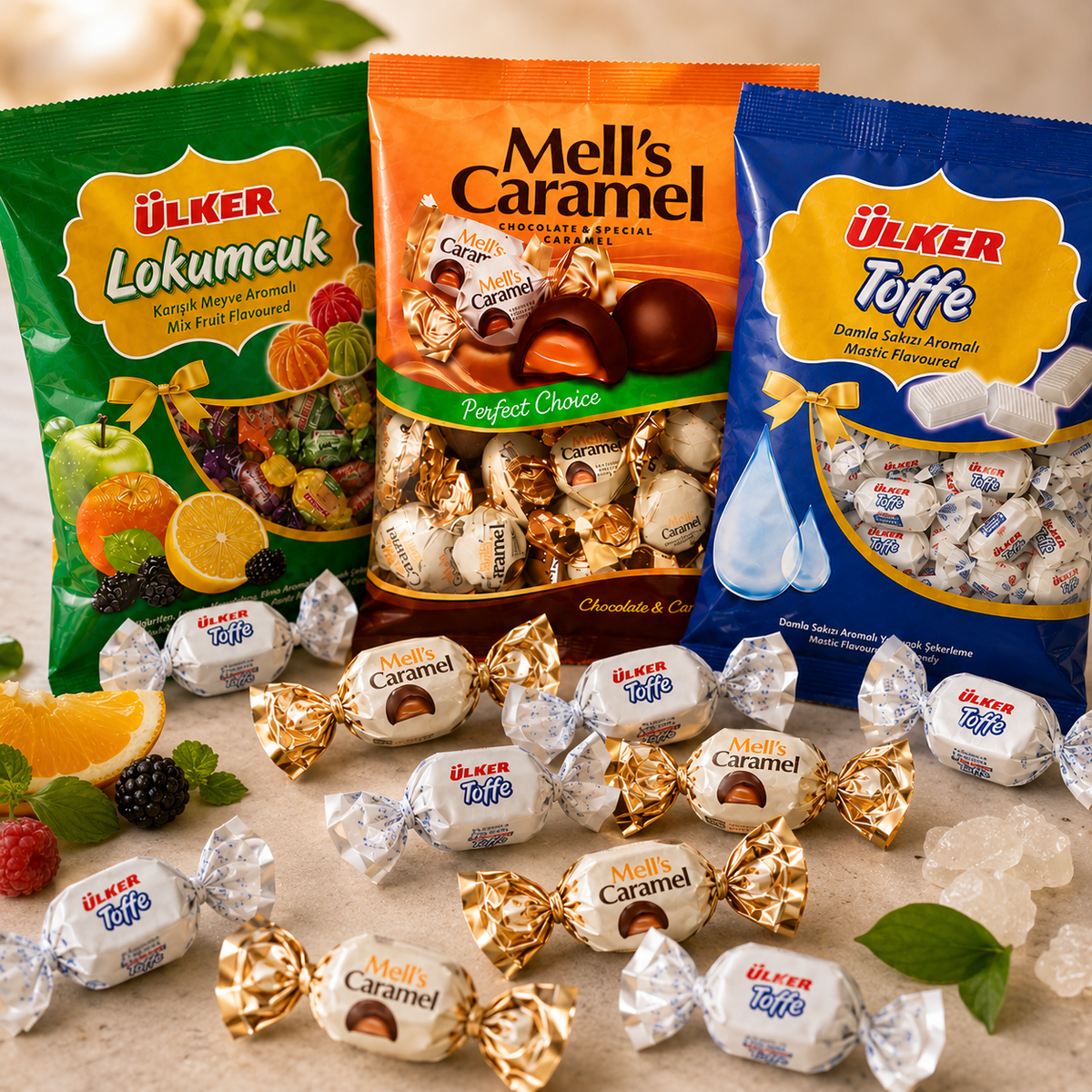 Ülker, Mell’s & Kent Mastic, Caramel & Fruit Candy Bundle - 4 Pack, 2.01 kg