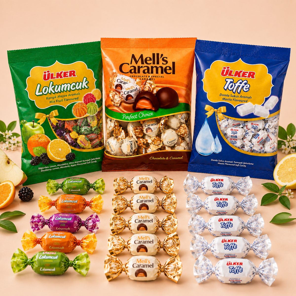 Ülker, Mell’s & Kent Mastic, Caramel & Fruit Candy Bundle - 4 Pack, 2.01 kg