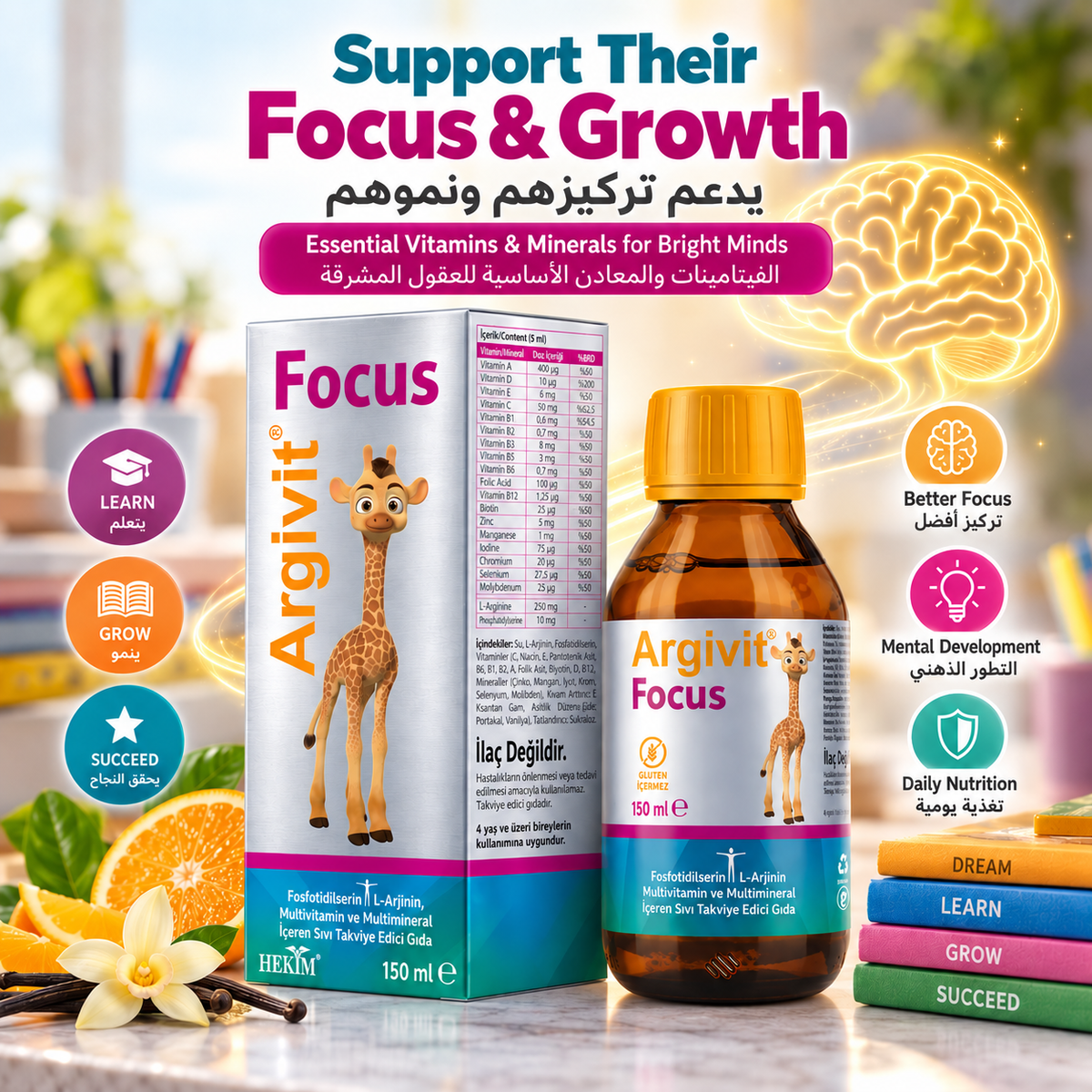 Argivit Focus Liquid Multivitamin & Mineral Supplement, 150 ml