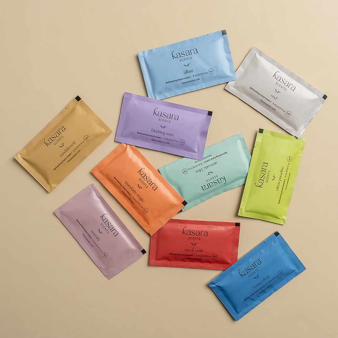 Kasara Mixed Scented Hand Wipes Box 10 Scents - 25 Sachets