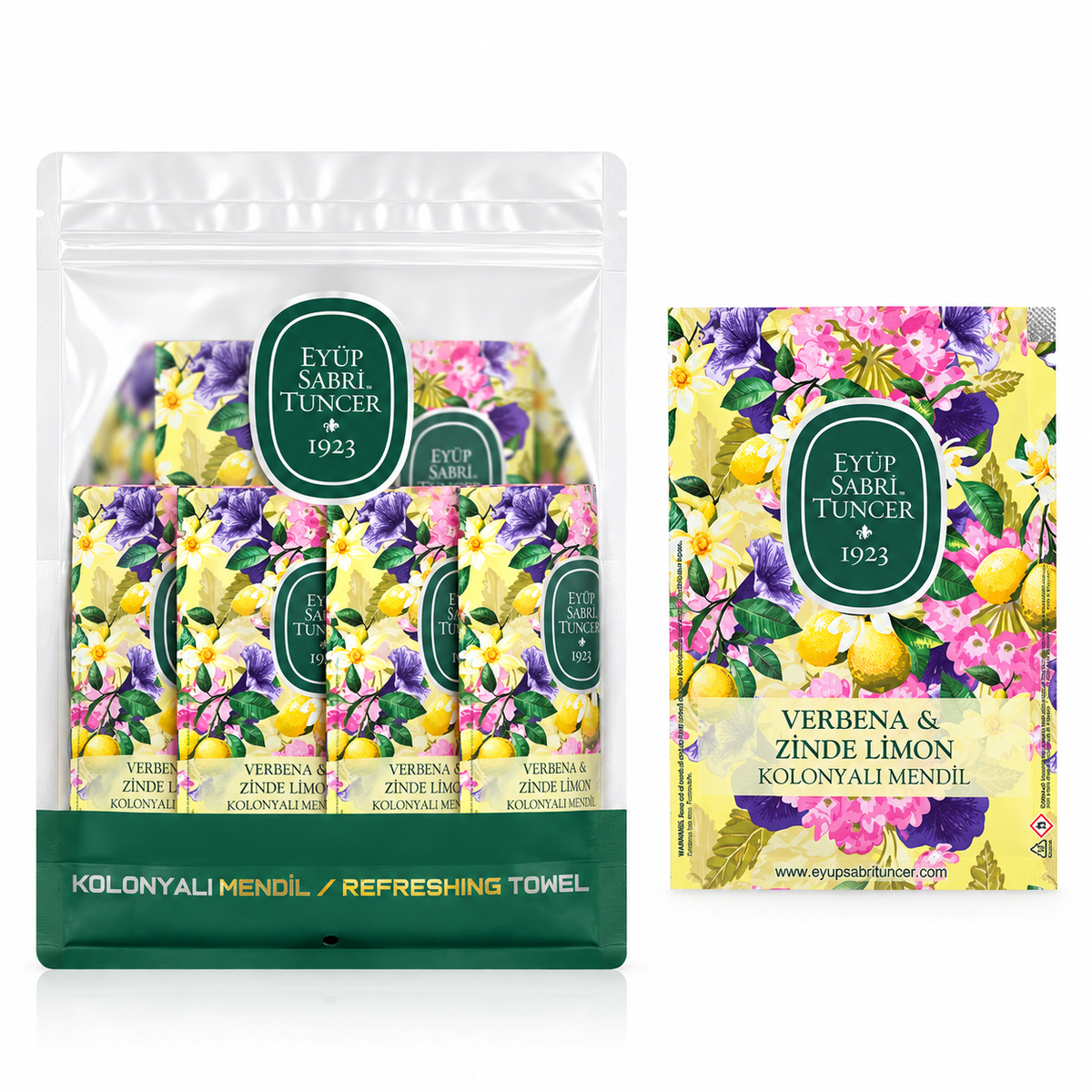Eyüp Sabri Tuncer Verbena & Lemon Cologne Wipes 28 × 24 cm - 50 Pieces