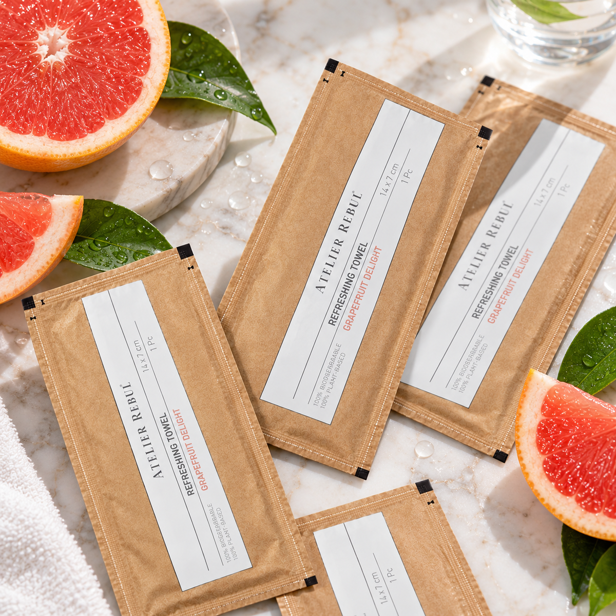 Atelier Rebul Grapefruit Scented Cleansing Wipes 100 Pack, Individually Wrapped, 14 x 7 cm