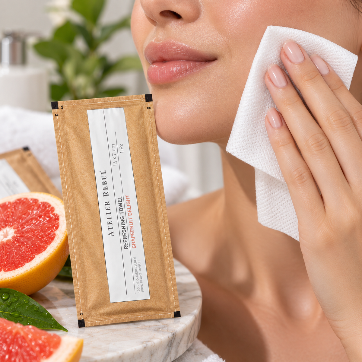 Atelier Rebul Grapefruit Scented Cleansing Wipes 100 Pack, Individually Wrapped, 14 x 7 cm