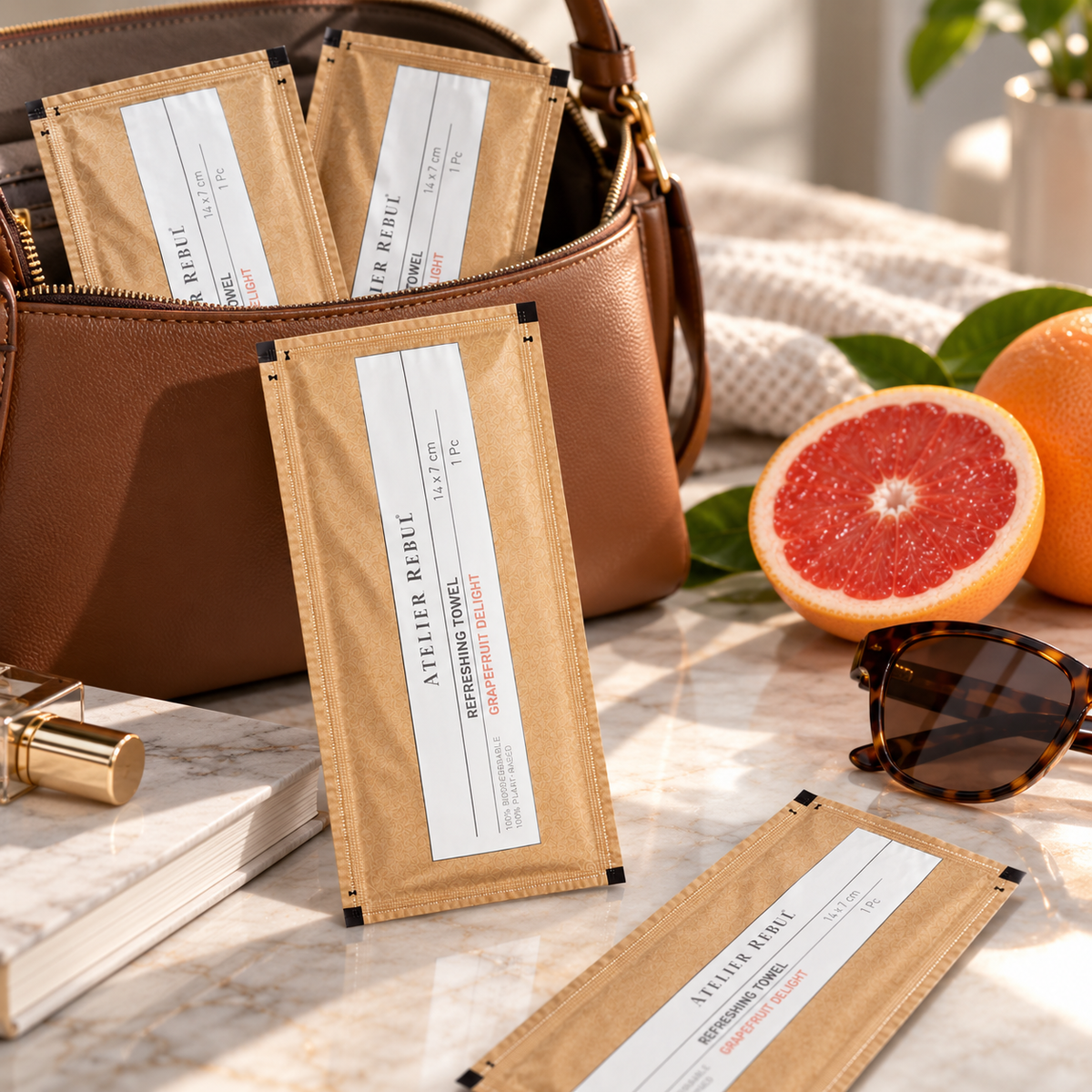 Atelier Rebul Grapefruit Scented Cleansing Wipes 100 Pack, Individually Wrapped, 14 x 7 cm