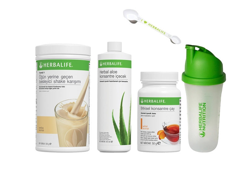 Herbalife Nutrition Starter Bundle – Vanilla Shake Mix, Aloe Drink Concentrate, Peach Tea, Shaker & Measuring Spoon