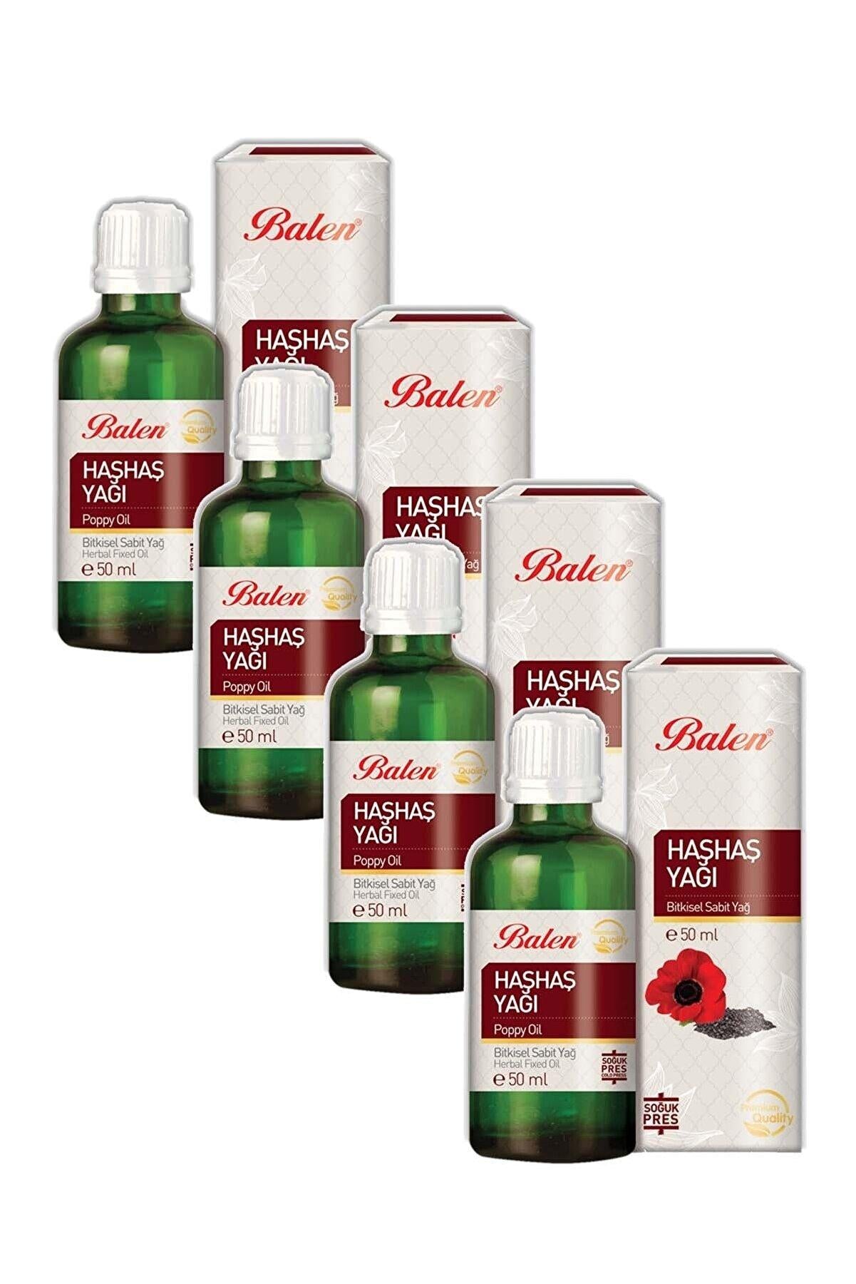 Balen Pure Cold-Pressed Poppy Seed Oil 50 ml (4 Pack) for Skin, Hair and Nails