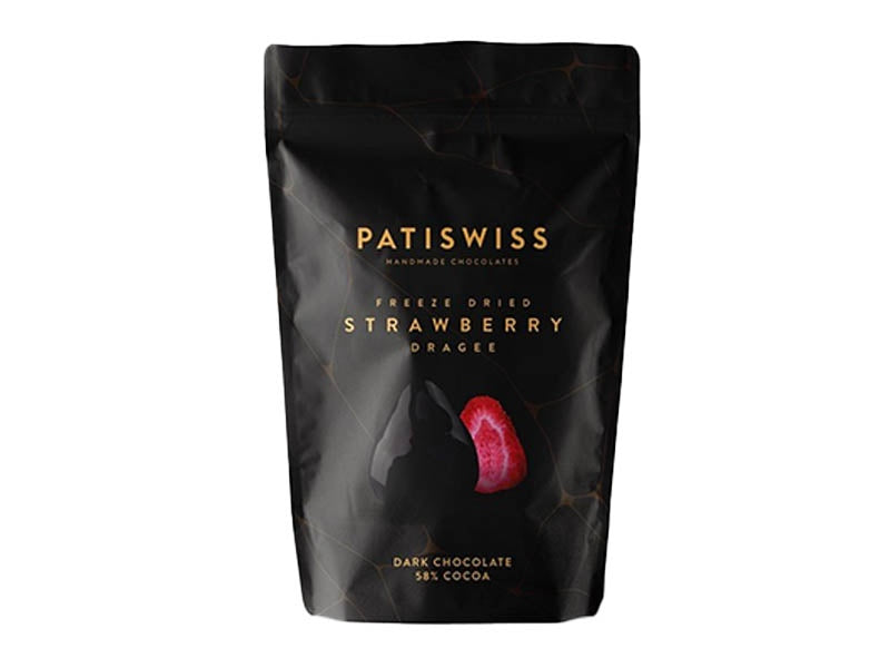 Patiswiss Dark Chocolate Strawberry Dragee 80 g - Freeze-Dried Strawberry in 55% Dark Chocolate