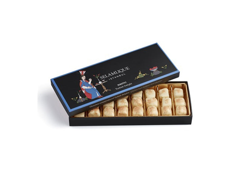 Selamlique Mastic Turkish Delight 250g Chocolate covered almond Turkish delights sprinkled with gold dust