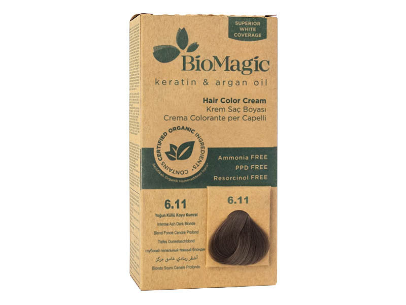 Biomagic Organic Hair Color Cream 6.11 Dark Intense Ash Blonde