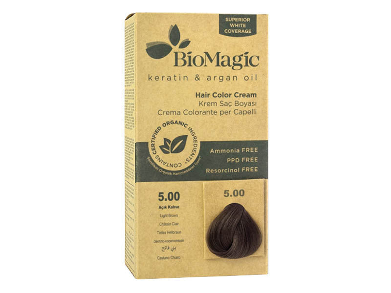 Biomagic Organic Hair Color 5.00 Light Natural Brown, Ammonia-Free Permanent Dye