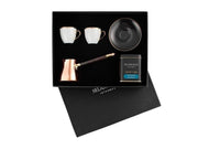 Selamlique Turkish Coffee Gift Set with Copper Cezve and 2 Porcelain Cups (125g)
