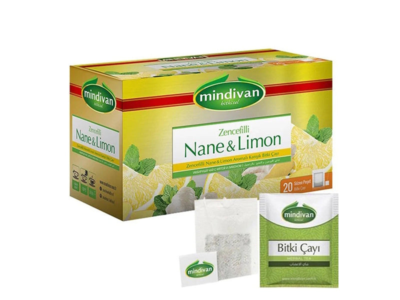 Mindivan Ginger Mint, Lemon Flavored Mixed Herbal Tea 1.5 gr x 20 Filter Bags