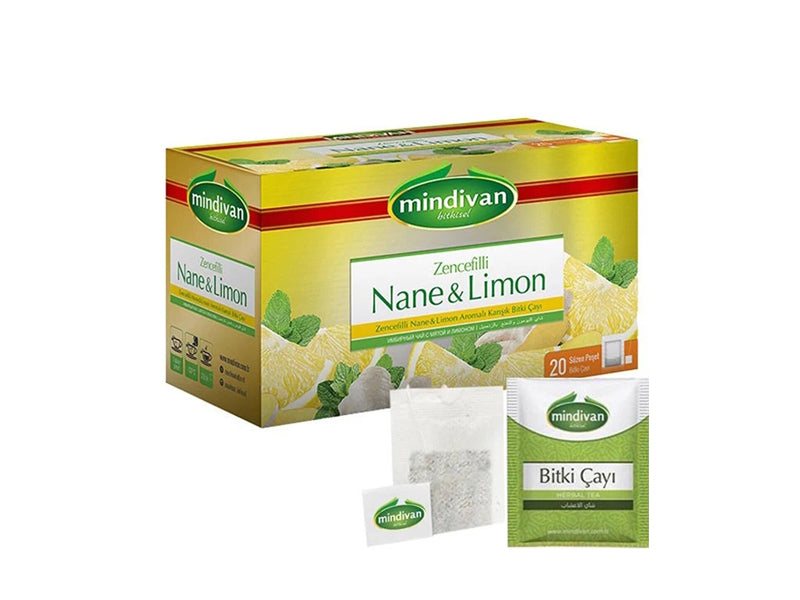 Mindivan Ginger Mint, Lemon Flavored Mixed Herbal Tea 1.5 gr x 20 Filter Bags