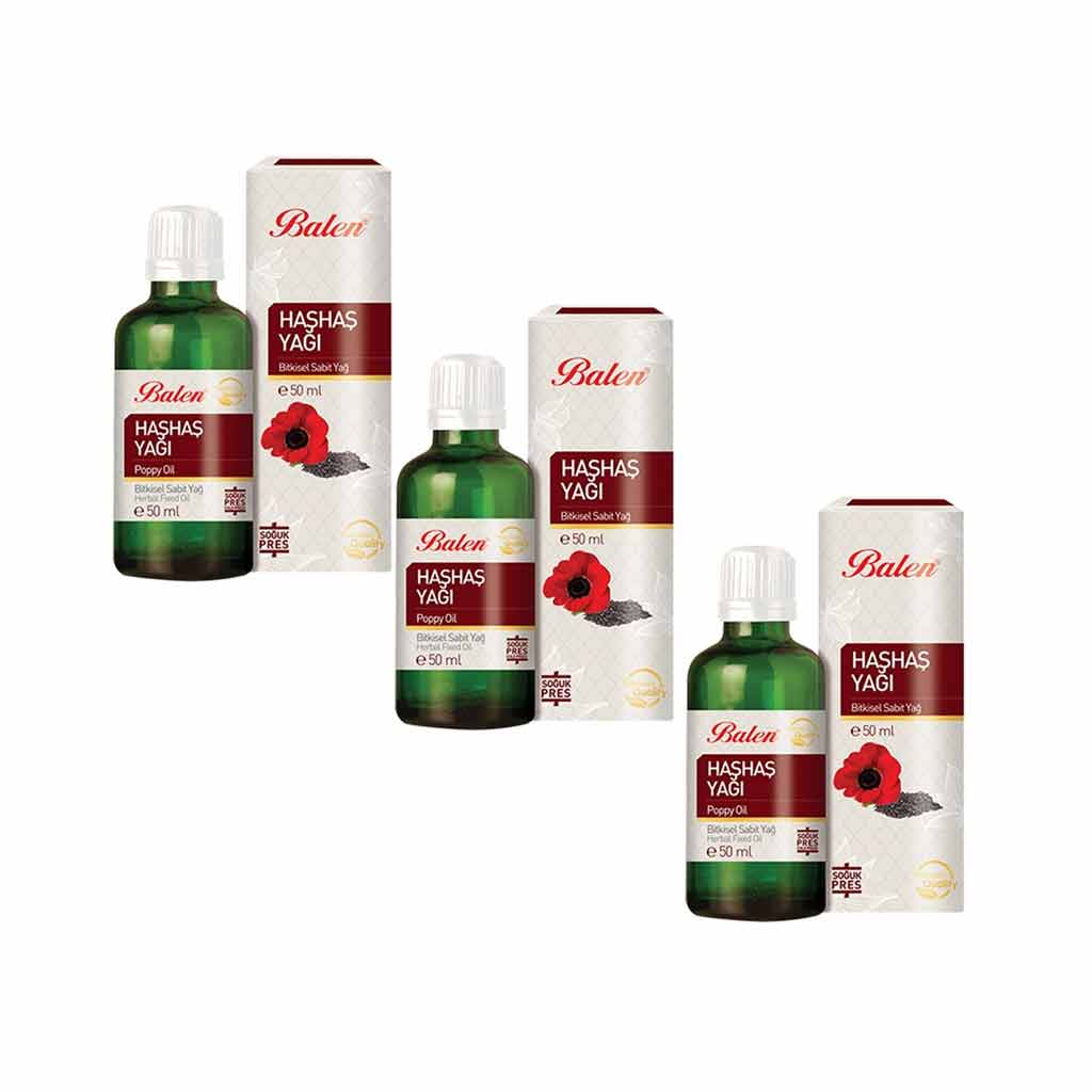 Balen Pure Poppy Seed Oil 50 ml (Pack of 3) Cold-Pressed Multipurpose Beauty Oil