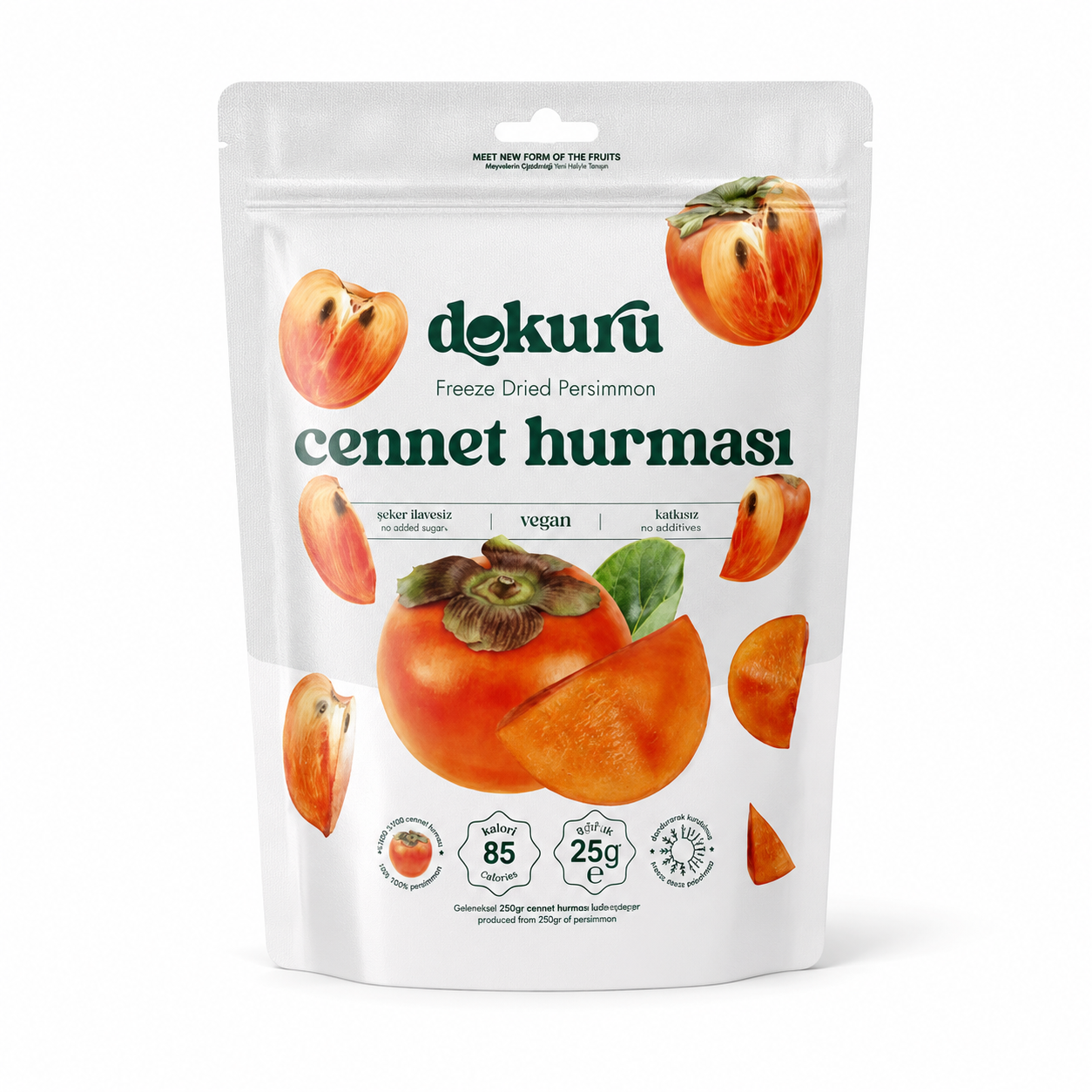 Dokuru Freeze-Dried Persimmon Chips - 100% Persimmon, No Added Sugar - 25g - Turkey