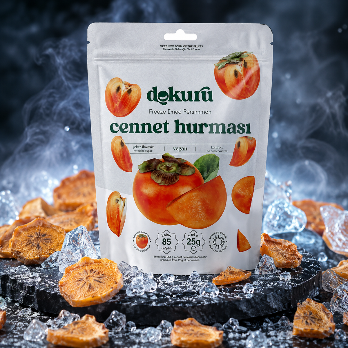 Dokuru Freeze-Dried Persimmon Chips - 100% Persimmon, No Added Sugar - 25g - Turkey