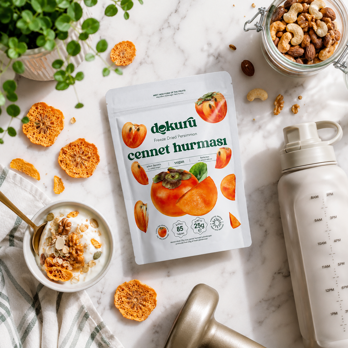 Dokuru Freeze-Dried Persimmon Chips - 100% Persimmon, No Added Sugar - 25g - Turkey