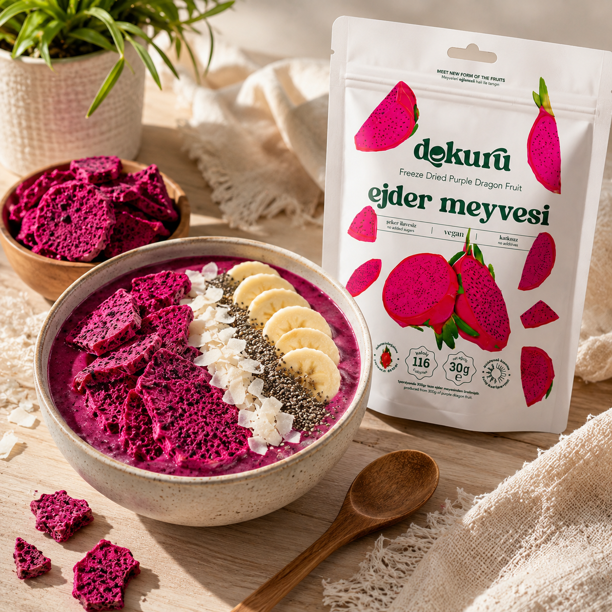 Dokuru Freeze-Dried Red Dragon Fruit Chips - No Added Sugar - 30 g