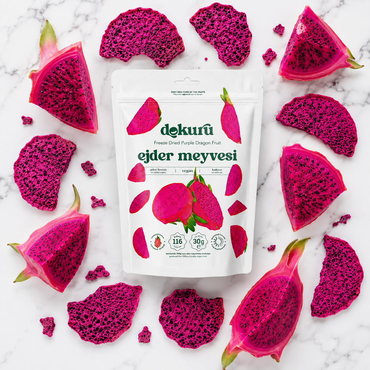 Dokuru Freeze-Dried Red Dragon Fruit Chips - No Added Sugar - 30 g