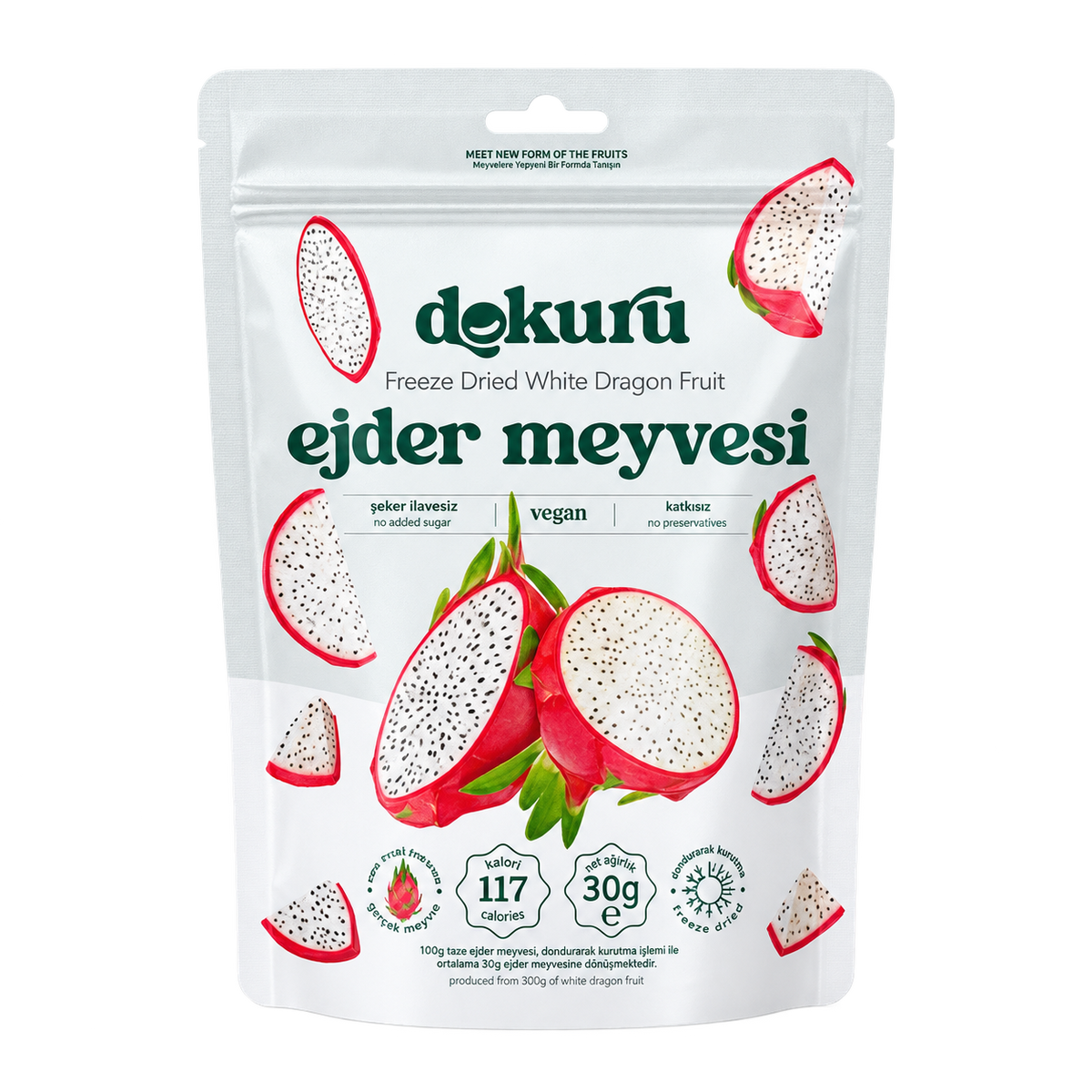 Dokuru Freeze-Dried White Dragon Fruit Chips, No Added Sugar, 30g - Made in Turkey