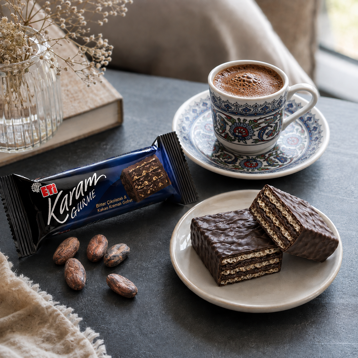 Eti Karam Dark Chocolate Wafer with Cocoa Cream - 50 g, 18 Pieces