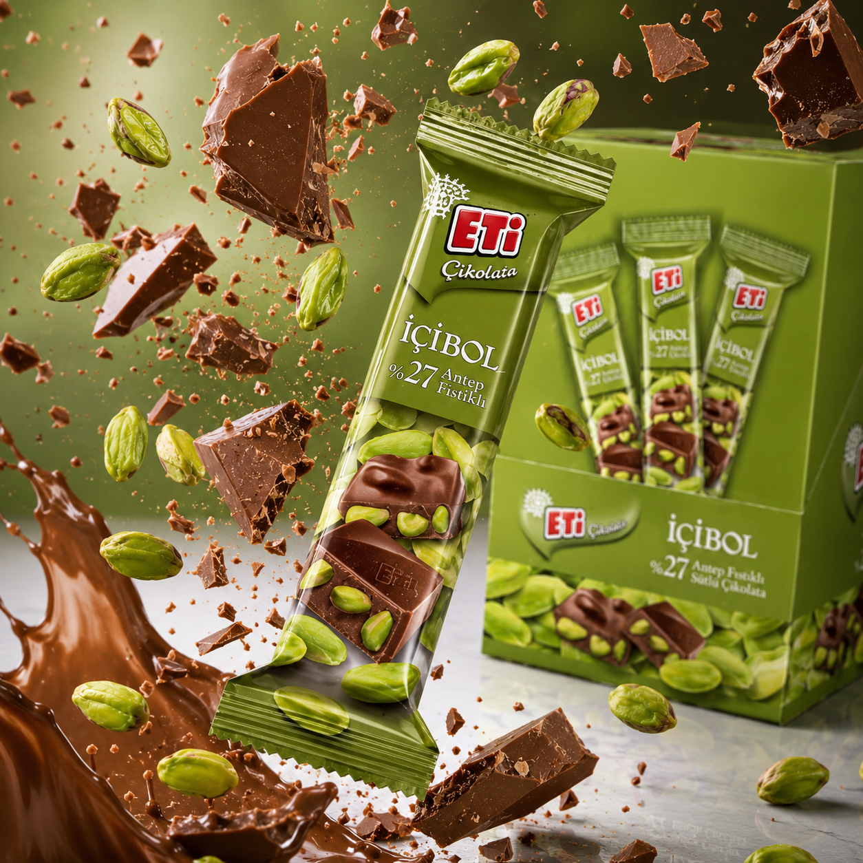 Eti İcibol Pistachio Milk Chocolate Bars 30g x 12 Pack