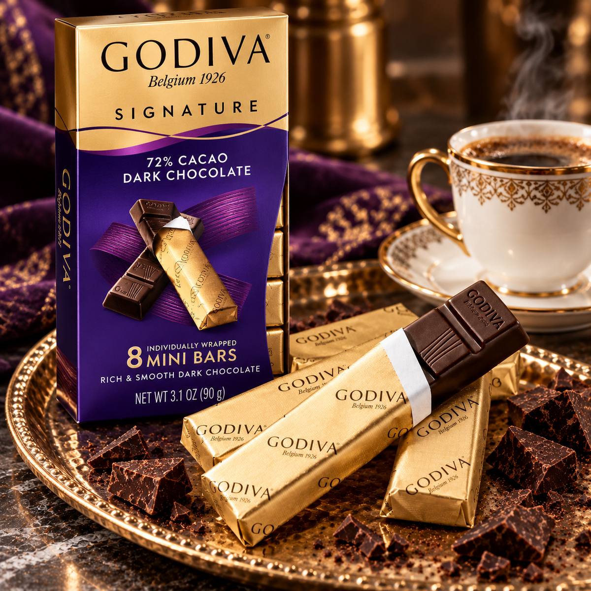GODIVA Signature 72% Cacao Dark Chocolate Mini Bars - 12 Packs, 96 Bars