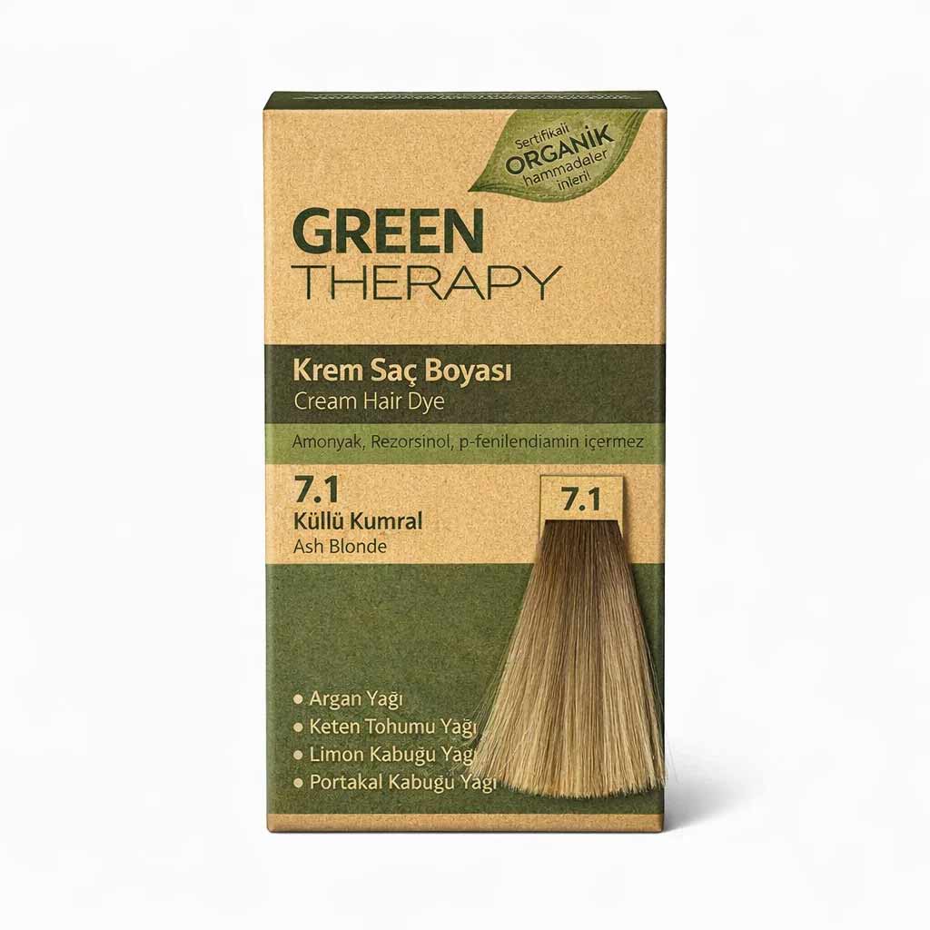 Green Therapy Cream Hair Dye 7.1 Ash Brown with Argan Oil