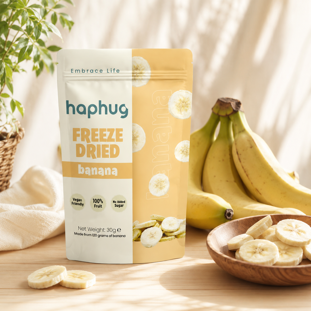 Haphug Freeze-Dried Banana Chips - 100% Banana, No Added Sugar - 30g