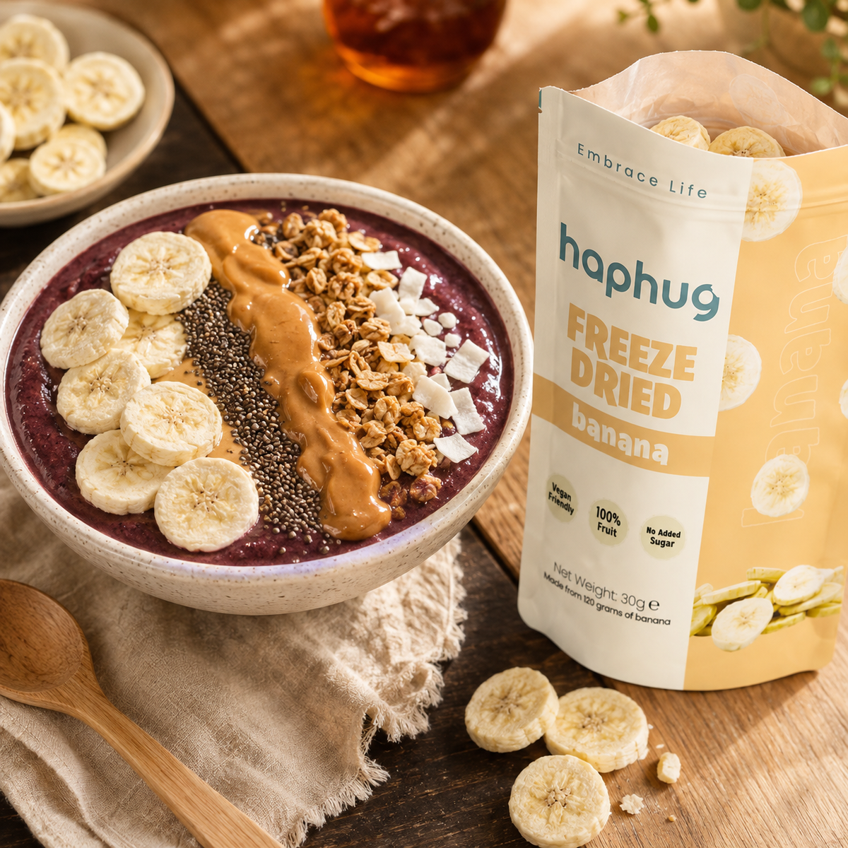 Haphug Freeze-Dried Banana Chips - 100% Banana, No Added Sugar - 30g