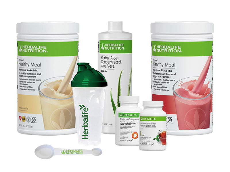 Herbalife Full Set Bundle – Formula 1 Shake Mix (Vanilla 550 g + Raspberry White Chocolate 500 g) + Aloe Concentrate 473 ml + Peach Tea 50 g + Shaker + Thermo Complete