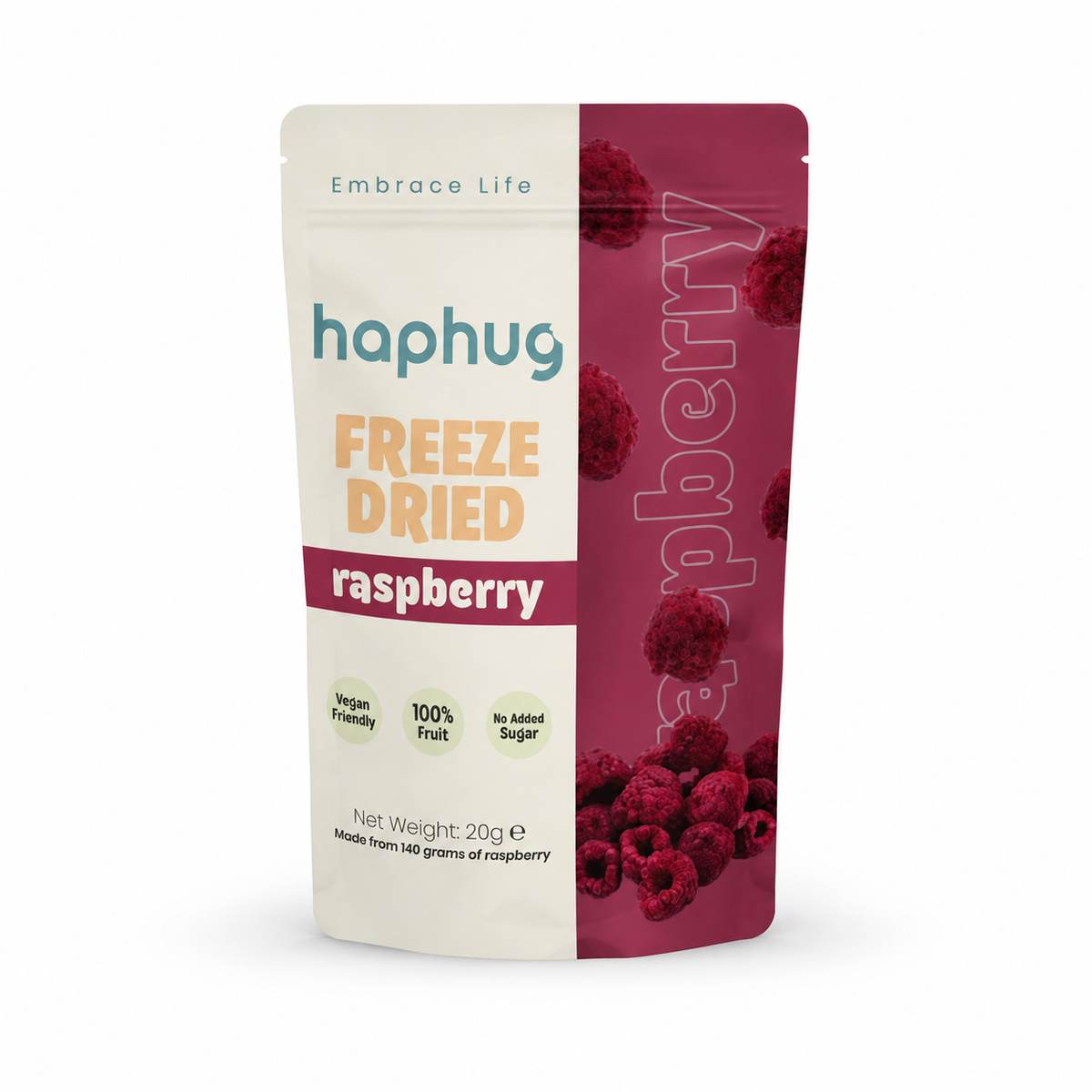 Haphug Freeze-Dried Raspberries - 100% Raspberries, No Added Sugar - 20g