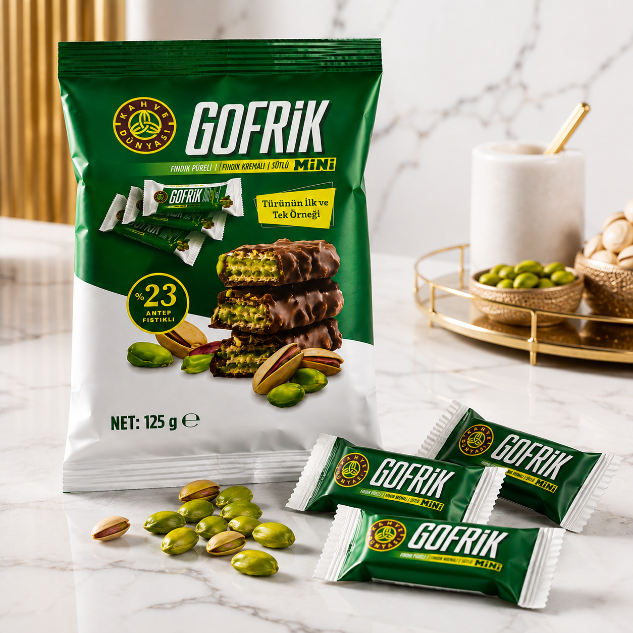 Kahve Dunyasi Gofrik Milk Chocolate Wafer with Pistachio Paste - 125 g, 10 Pieces