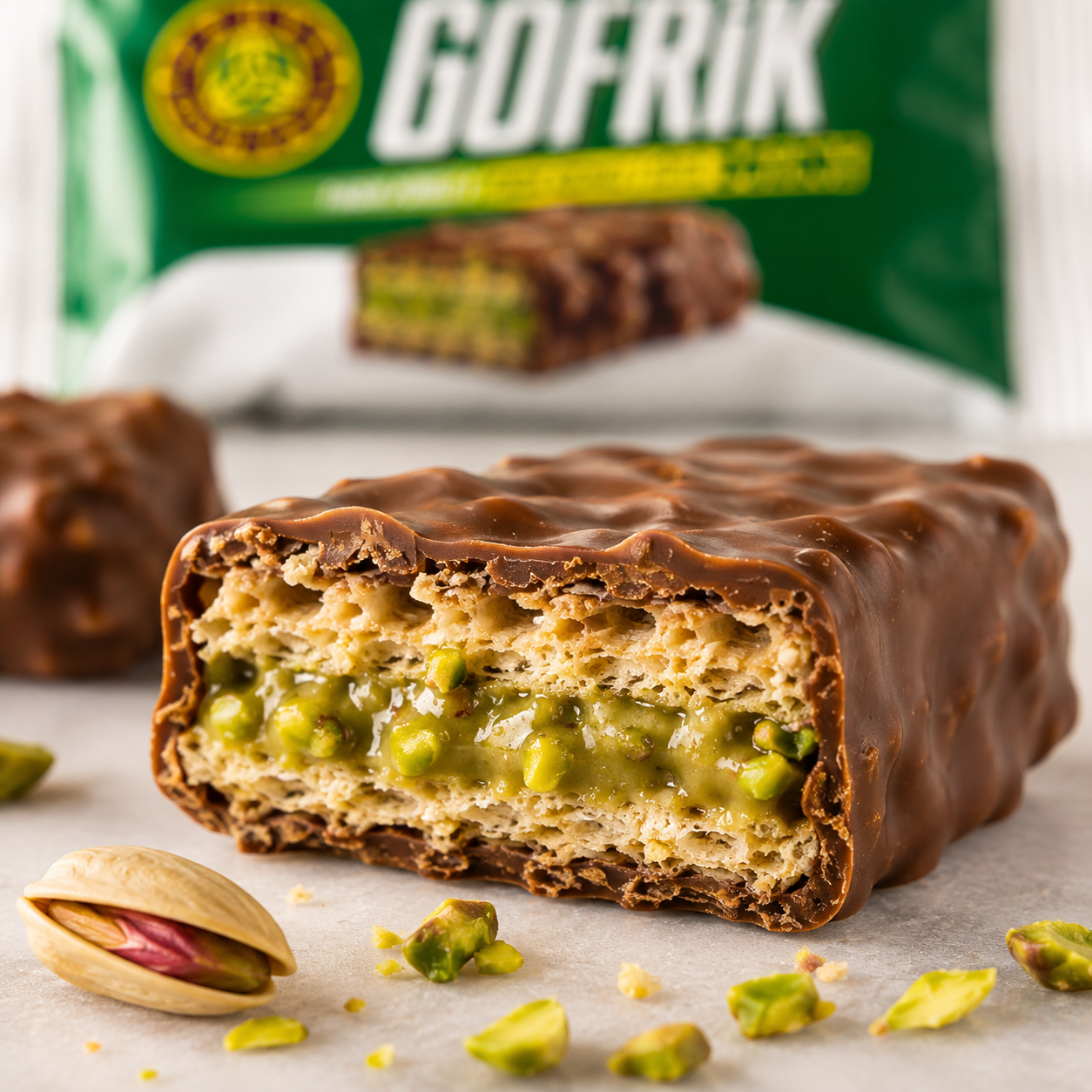 Kahve Dunyasi Gofrik Milk Chocolate Wafer with Pistachio Paste - 125 g, 10 Pieces