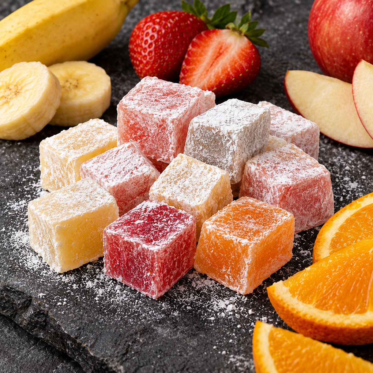 Lokum Atolyesi Mixed Fruit Turkish Delight - Banana, Strawberry, Apple & Orange - 150 g