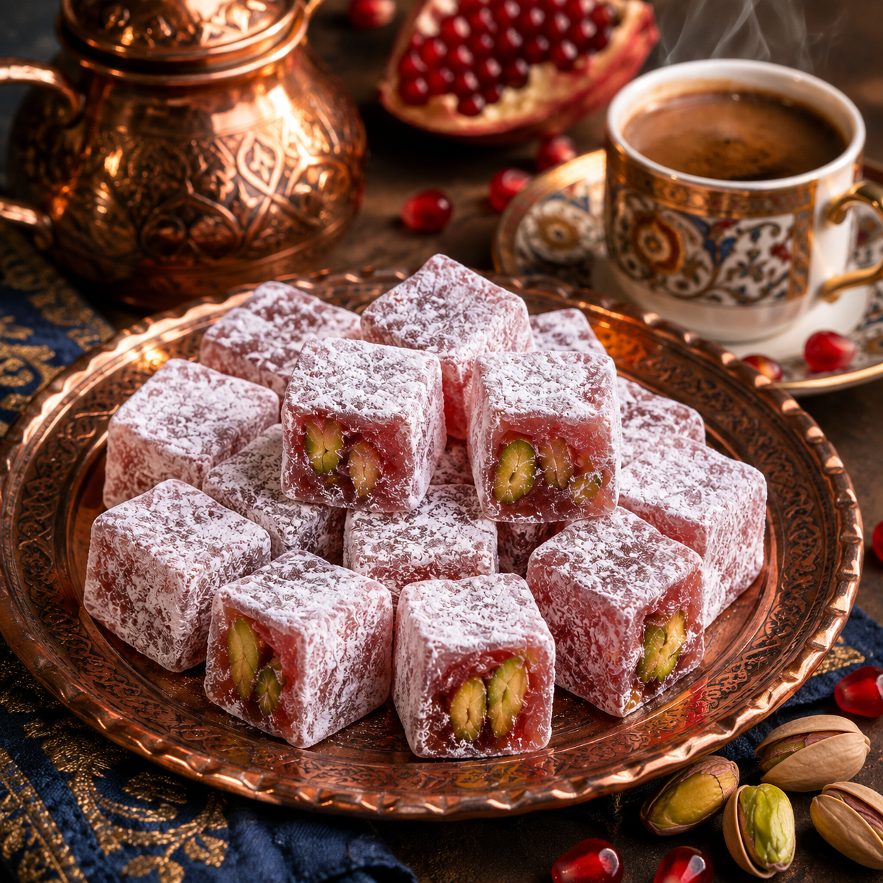 لوكوم أتوليسي ميني راحة الحلقوم التركية بنكهة الرمان والفستق 150 غ
