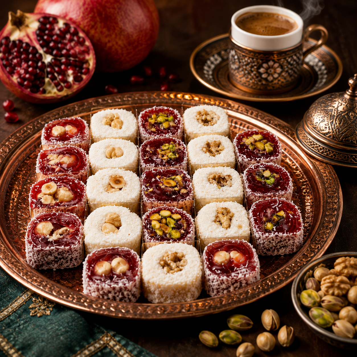 لوكوم أتوليزي راحة الحلقوم بالرمان والمكسرات المشكلة - 850غ