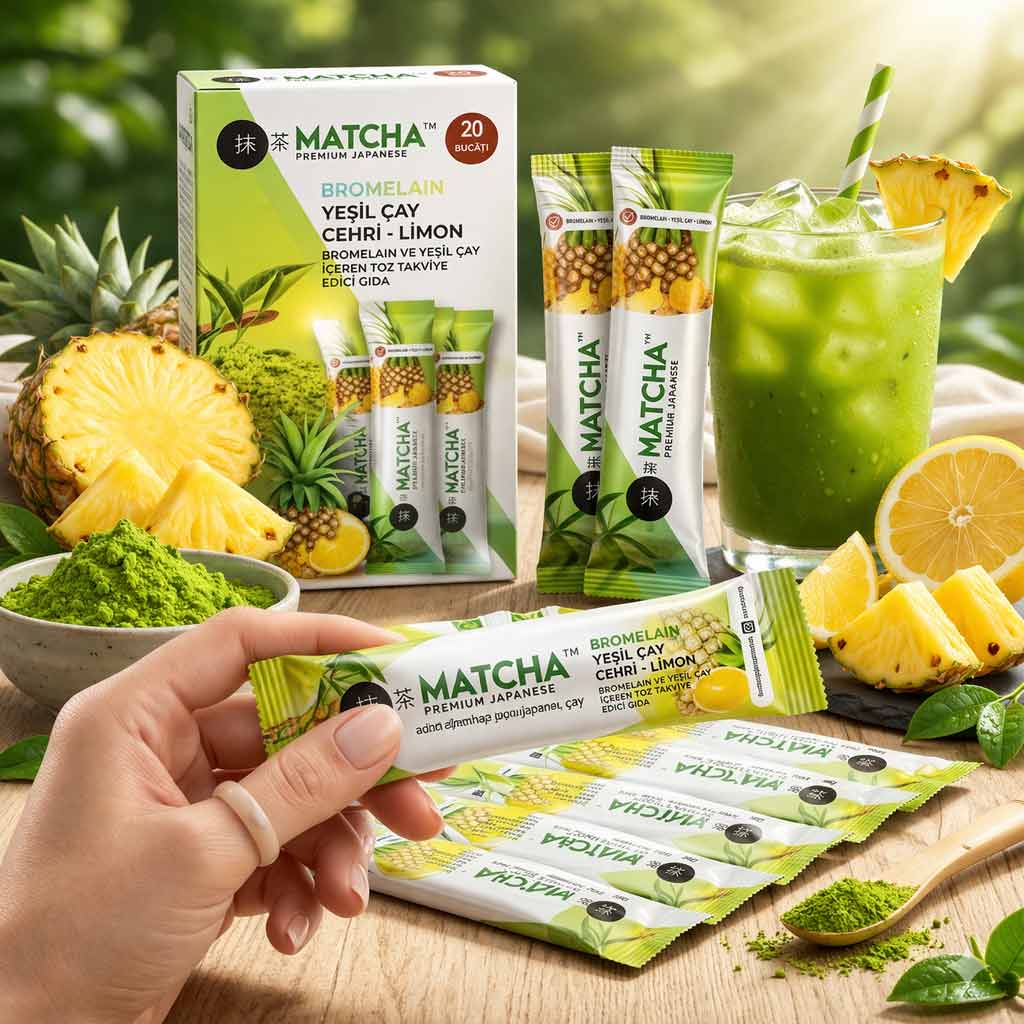 مشروب الماتشا بالأناناس – مزيج ديتوكس فاخر (20 كيس)