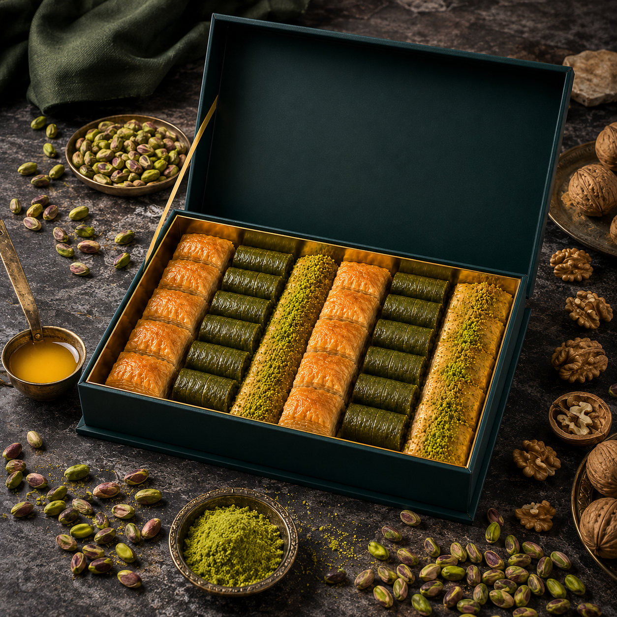 Mixed Turkish Baklava Assortment with Pistachio & Walnut - Gift Box - 1 kg
