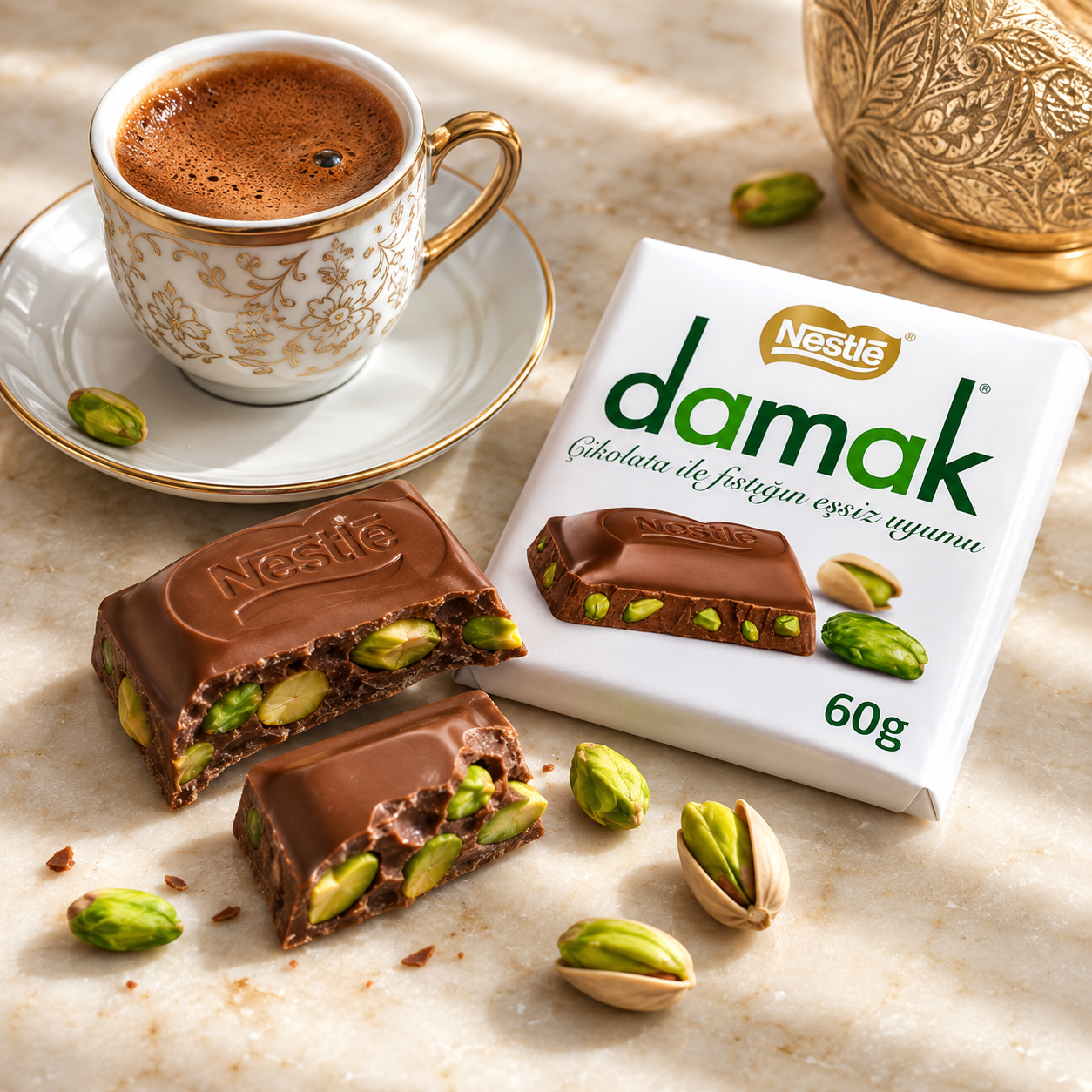 Nestlé Damak Milk Chocolate with 18% Pistachio - 60 g