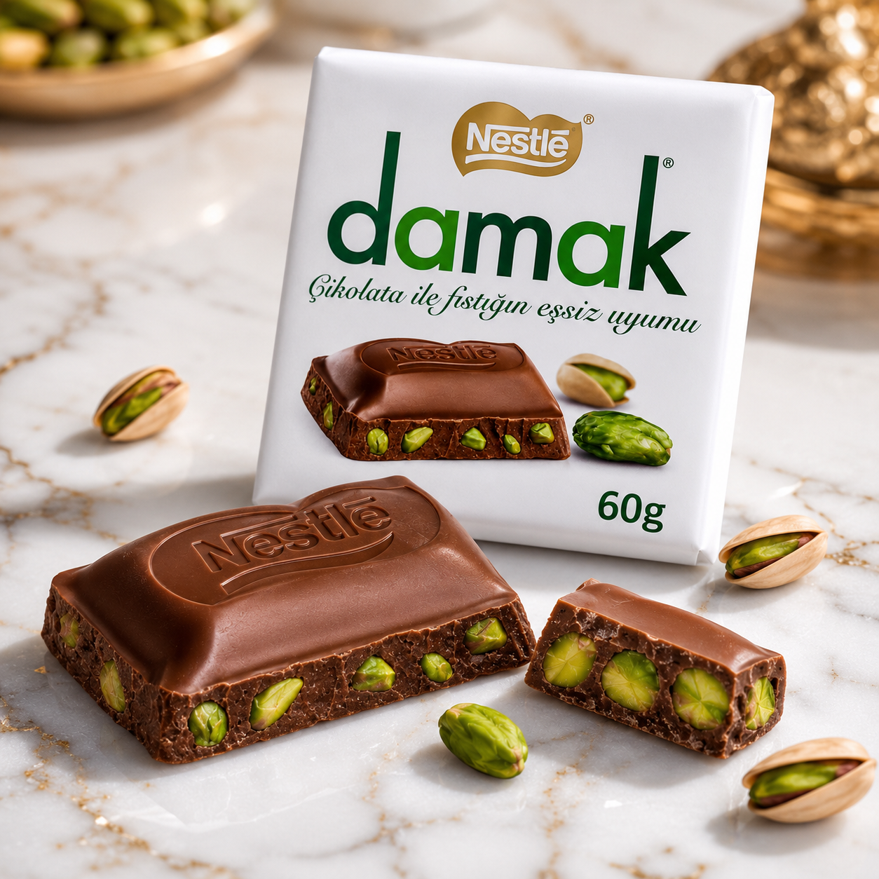 Nestlé Damak Milk Chocolate with 18% Pistachio - 60 g