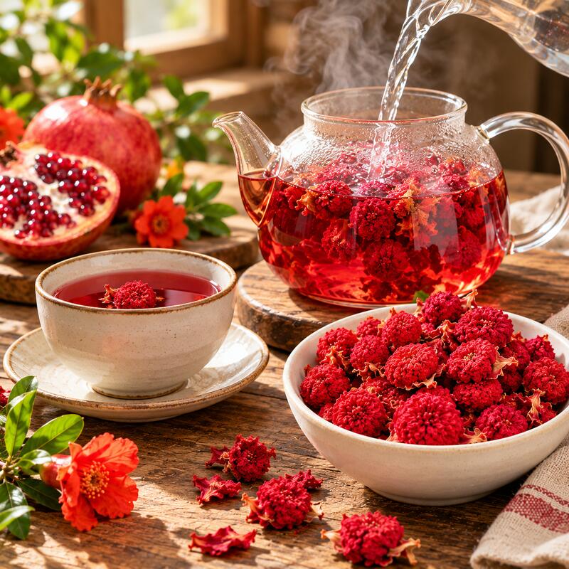 Organic Pomegranate Whole Flower | Natural Dried Flowers for Tea