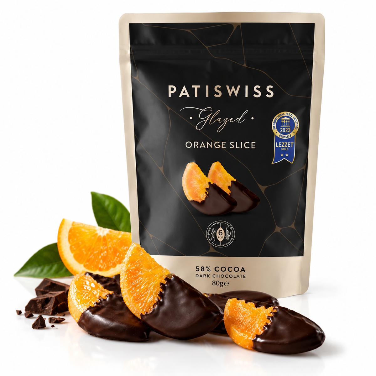 Patiswiss Dark Chocolate-Coated Orange Slices - 58% Cocoa - 80g