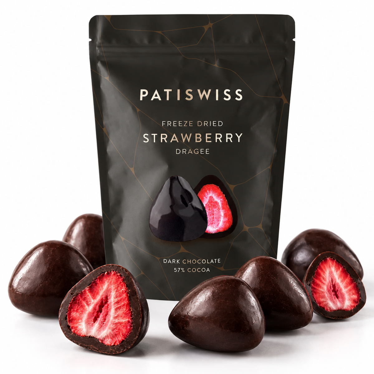 Patiswiss Dark Chocolate Strawberry Dragees - 85% Cocoa - 80g