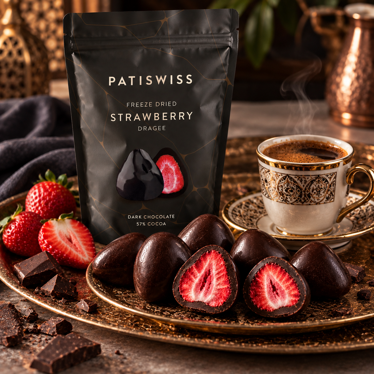 Patiswiss Dark Chocolate Strawberry Dragees - 85% Cocoa - 80g