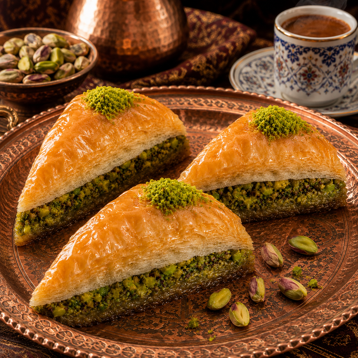 Triangular Pistachio Baklava - Traditional Turkish Dessert - 1kg